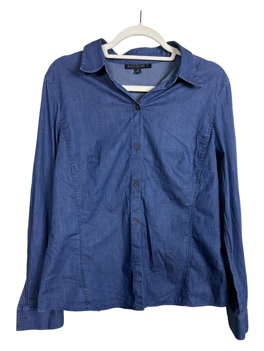 Lafayette 148 New York Lightweight Denim Button Front Shirt Women Blue Size 12 - Picture 2 of 8
